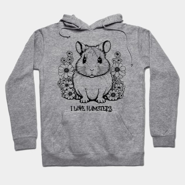 I love hamsters, Cute Hamster design Vintage Style Black and White Hoodie by Tintedturtles